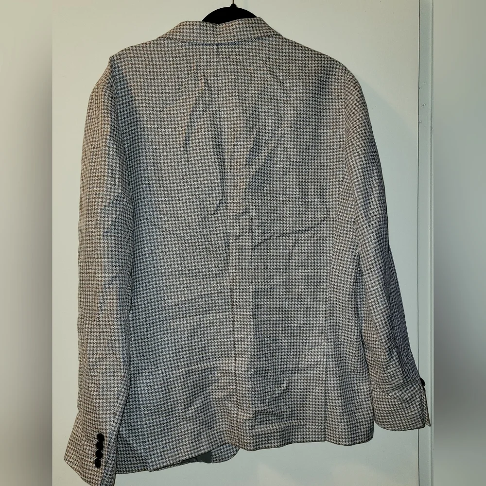 REISS 'Vitale' Dogtooth Check Linen Cotton Blend‎ Blazer Single Breasted Sz 44